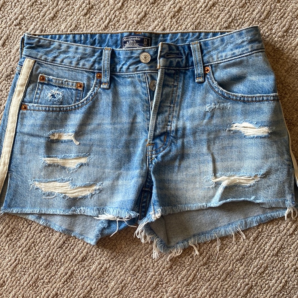 Abercrombie and Fitch denim shorts with side stripe